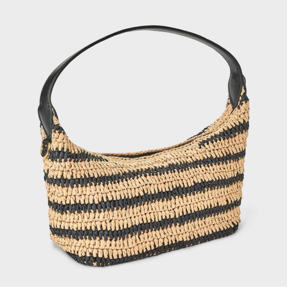 Straw Striped Soft Sided Shoulder Crochet Bag - Picture 2 of 5